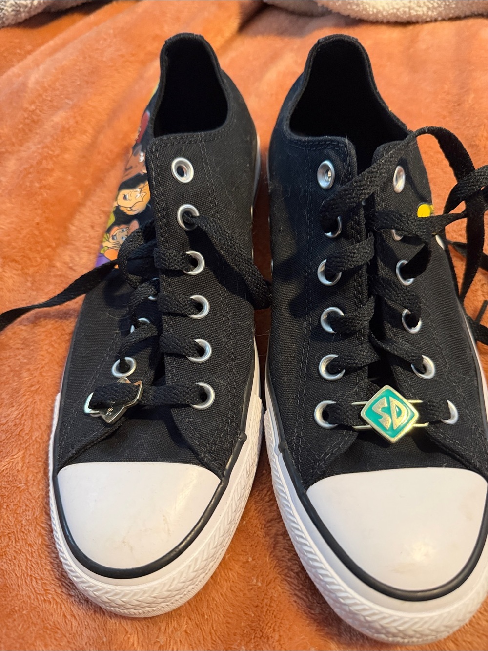 Converse Black Scooby-Doo Low Top Sneakers with White Toe Caps - Picture 2 of 5